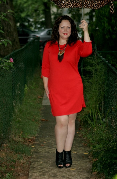 red sheath dress sleeves