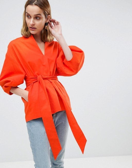 ASOS WHITE Cotton Twill Structured Sleeve Two-Piece Top in Orange