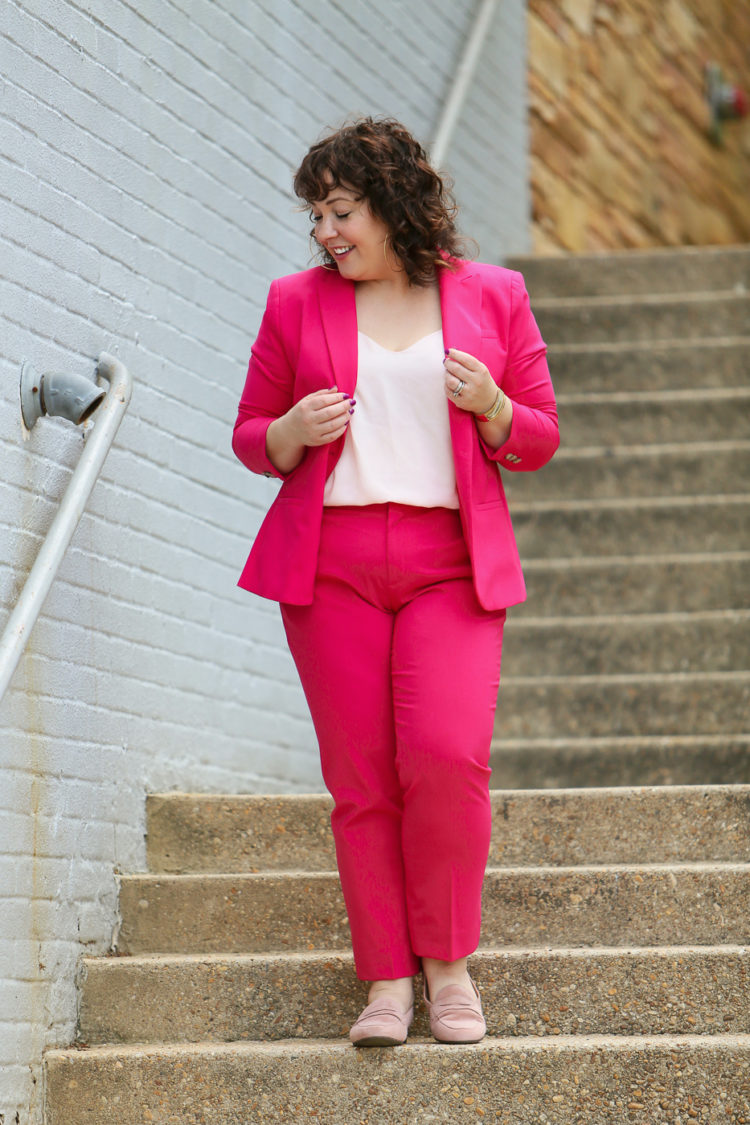 Hot Pink Wide Leg Pantsuit with Red for Career Day - Wardrobe Oxygen