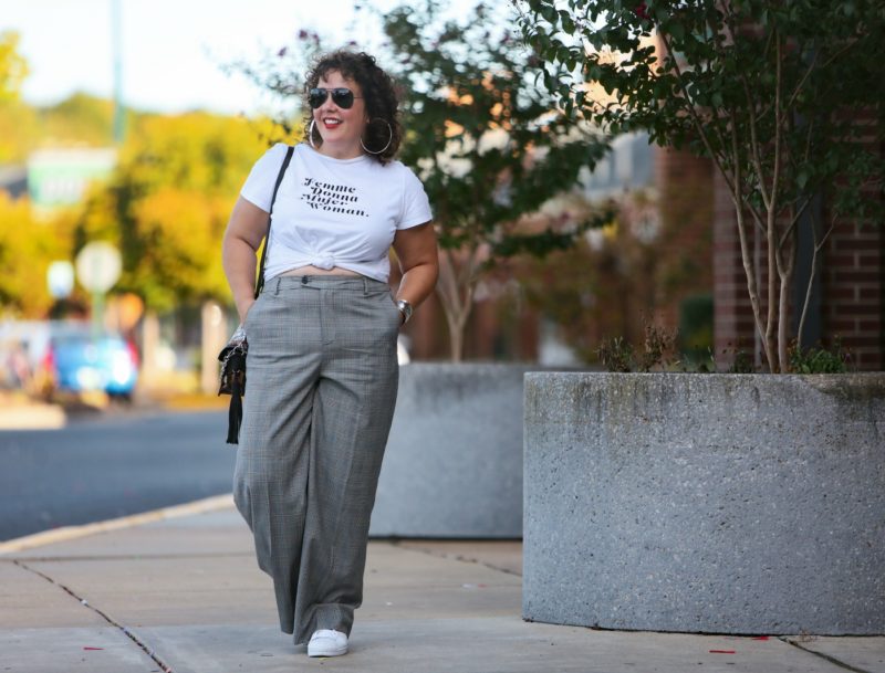 plus size plaid wide leg pants