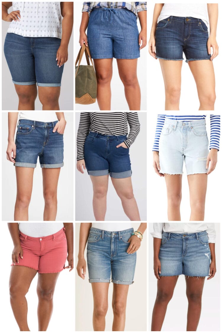 Women 's High Waist Elastic Curled Denim Shorts Folded Hem Tight Mid-Length  Jean Shorts for Summer