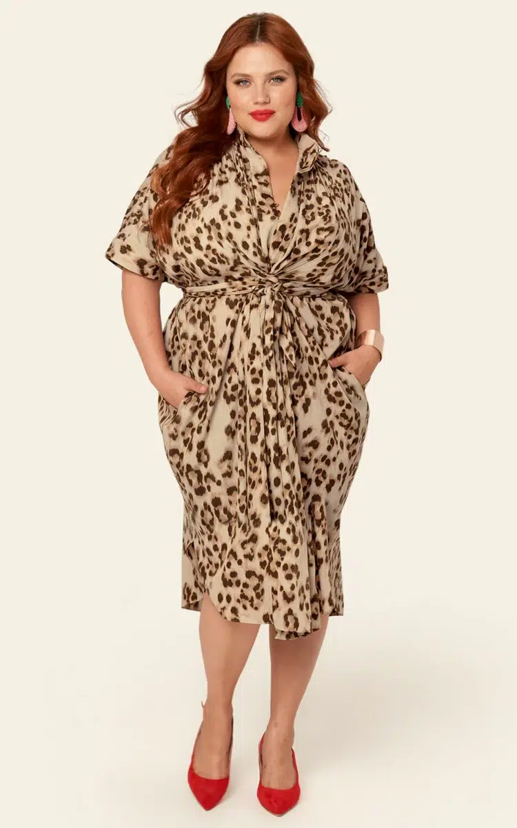 a model from the ever by X website wearing the One Dress in a leopard print