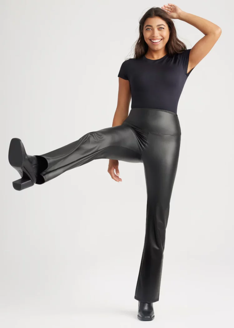 who makes the best faux leather leggings woman wearing yummie bootcut