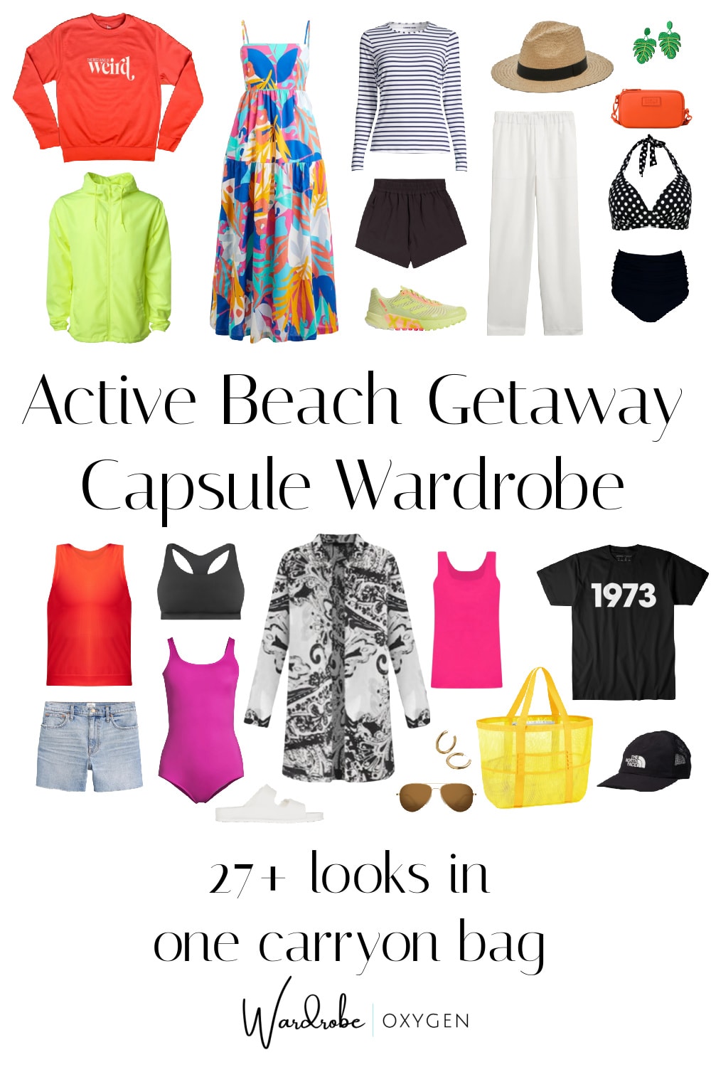 Active Beach Getaway Capsule Wardrobe 1 Carryon, 27 Looks Wardrobe