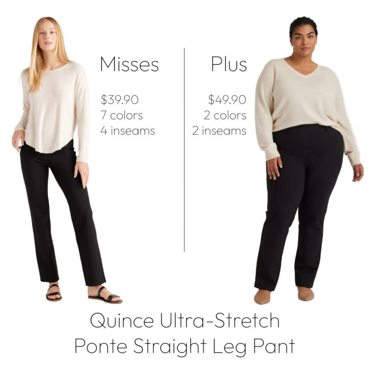 Quince Womens Ultra-Stretch Ponte Straight Leg 4-Pocket Pant Black Regular  XS