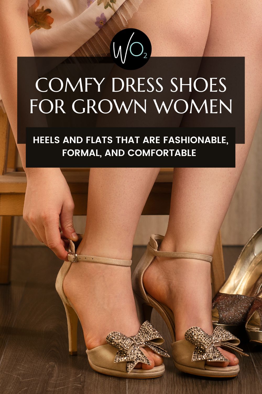 Comfity Ankle Strap Heels for Women Golden Round
