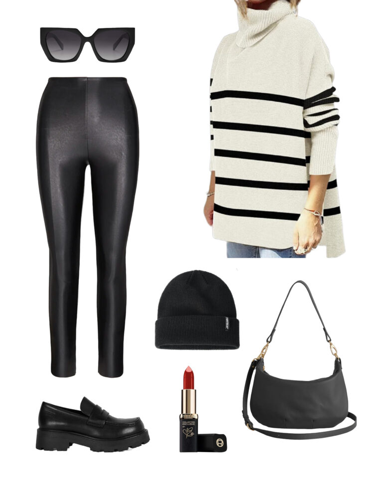 Black Horizontal Striped Tights with Black Leather Shorts Outfits (2 ideas  & outfits)