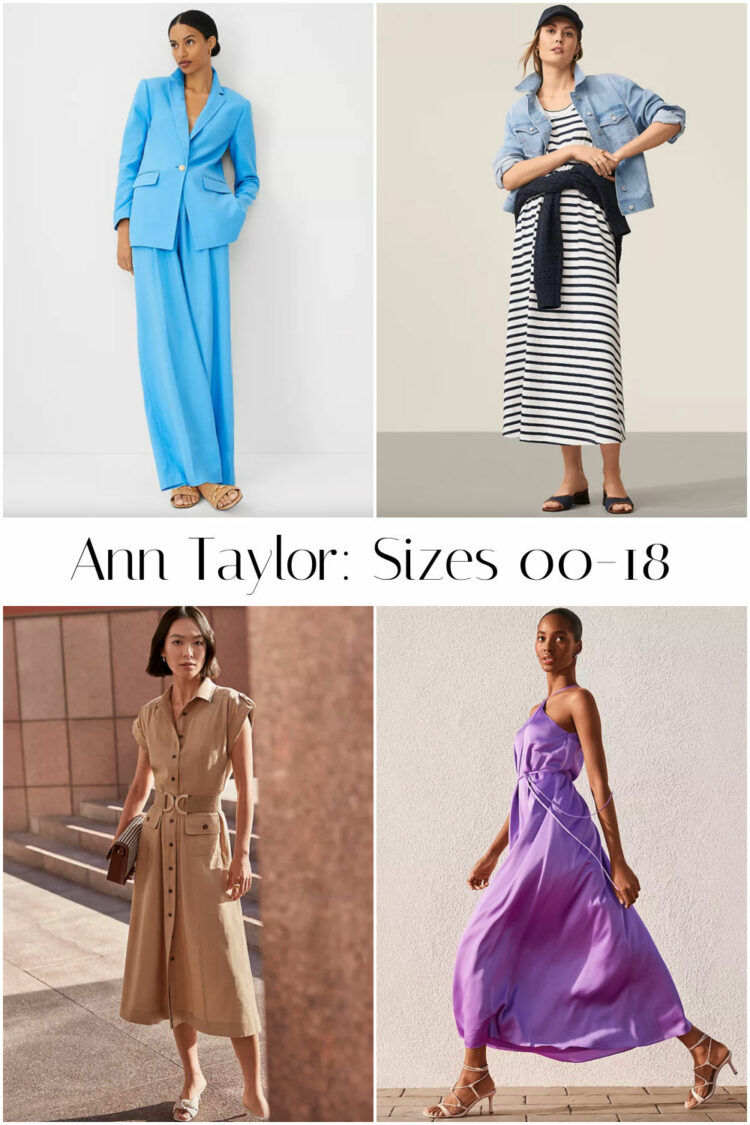 a collage of four looks from Ann Taylor, a great place for women over 40 to shop for apparel and accessories
