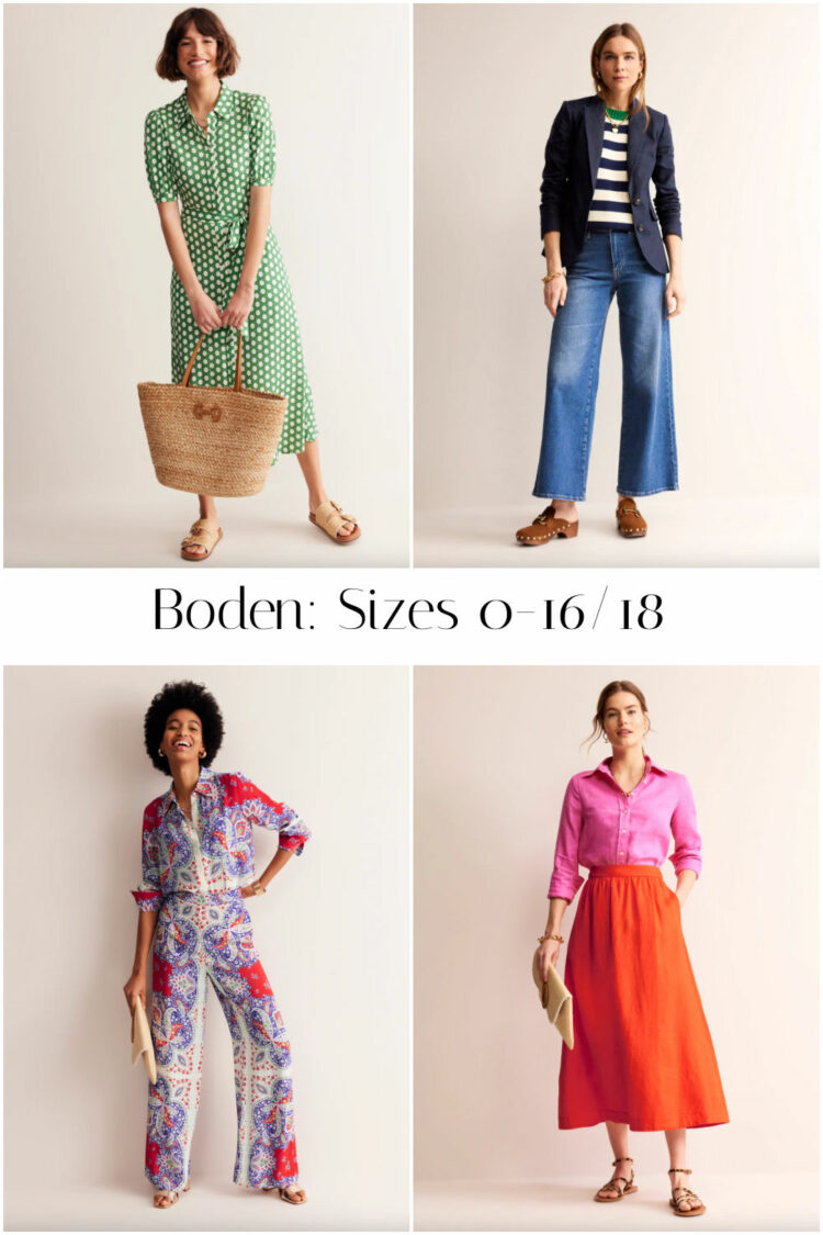 collage of four looks from Boden, a women's apparel brand great for women over 40