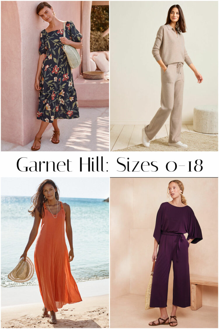 a collage of four outfits from garnet hill