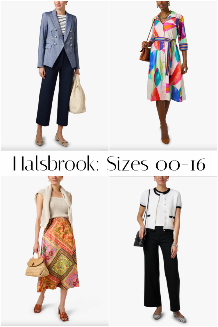 collage of four looks from Halsbrook, a retailer of clothing for women over 40