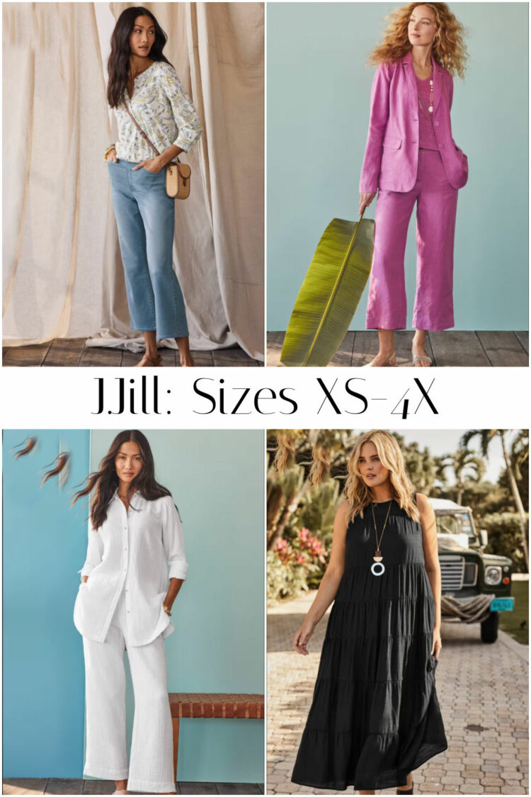 a collage of four looks from J.Jill a size inclusive fashion brand for women over 40