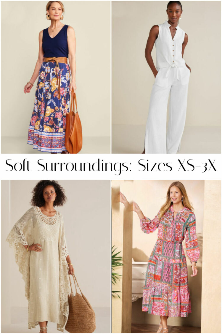 a collage of four looks from clothing brand Soft Surroundings