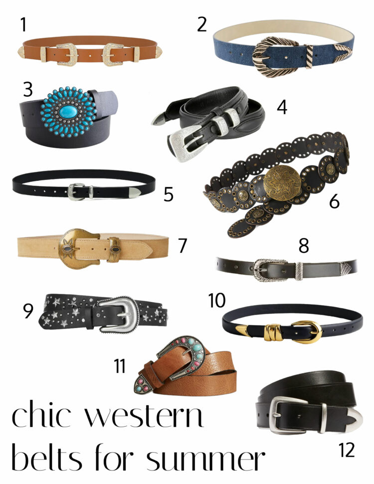 a collage of 12 chic western belts for summer 2024