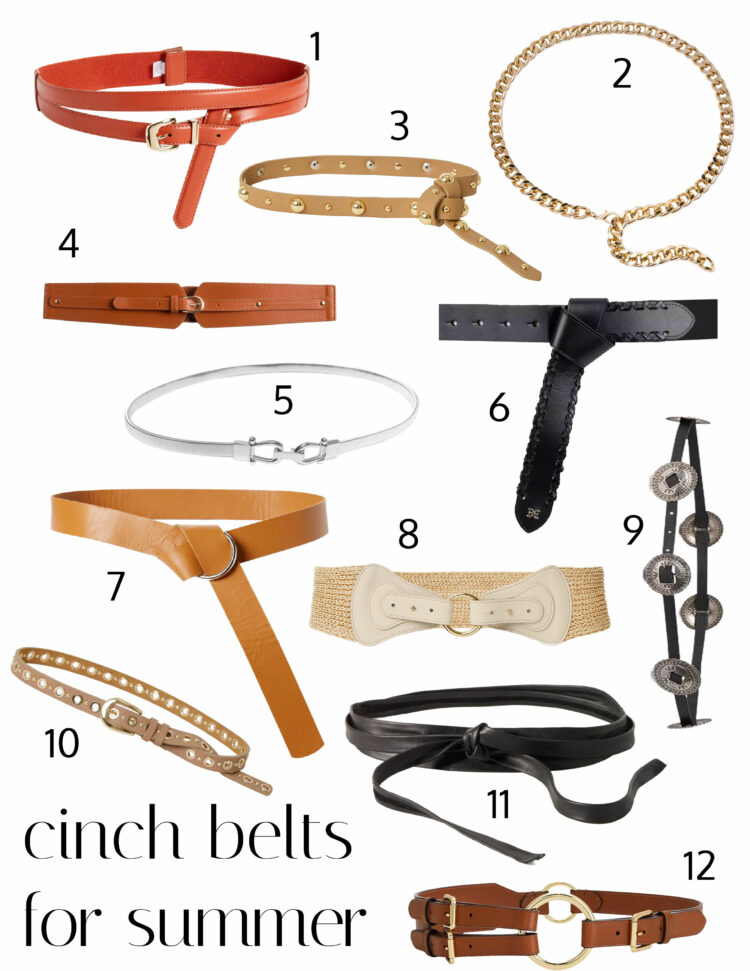 collage of 12 cinch belts for summer