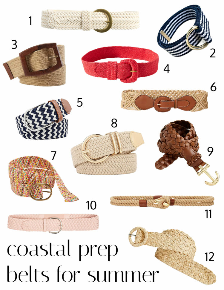 a collage of 12 coastal prep belts for summer