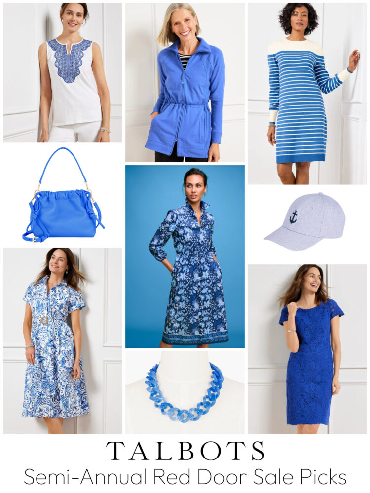 blue and white clothing and accessories in the Talbots Semi-Annual Red Door Sale