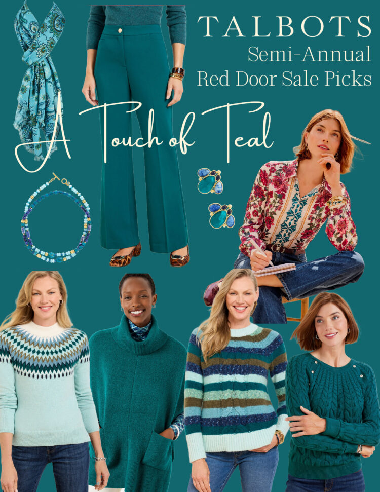 teal sweaters and accessories on sale at talbots