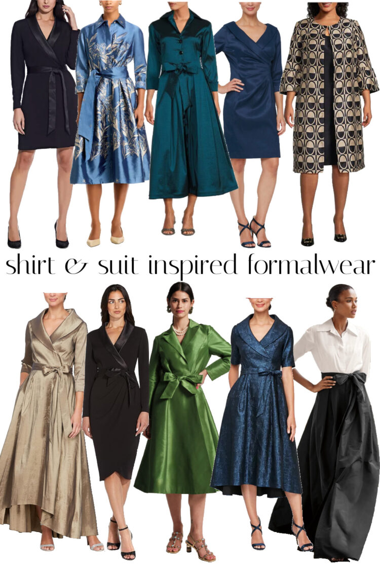 collage of ten formal shirtdresses