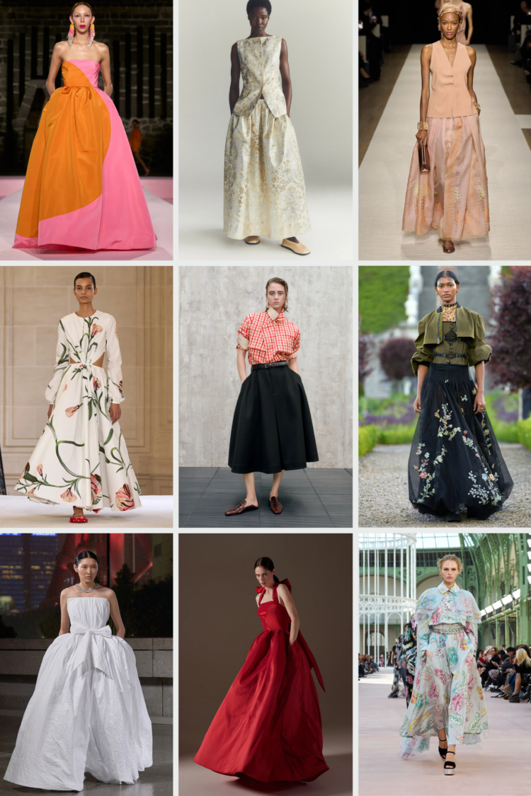 Ball skirts seen on the designer runways for Spring RTW and Resort 2025