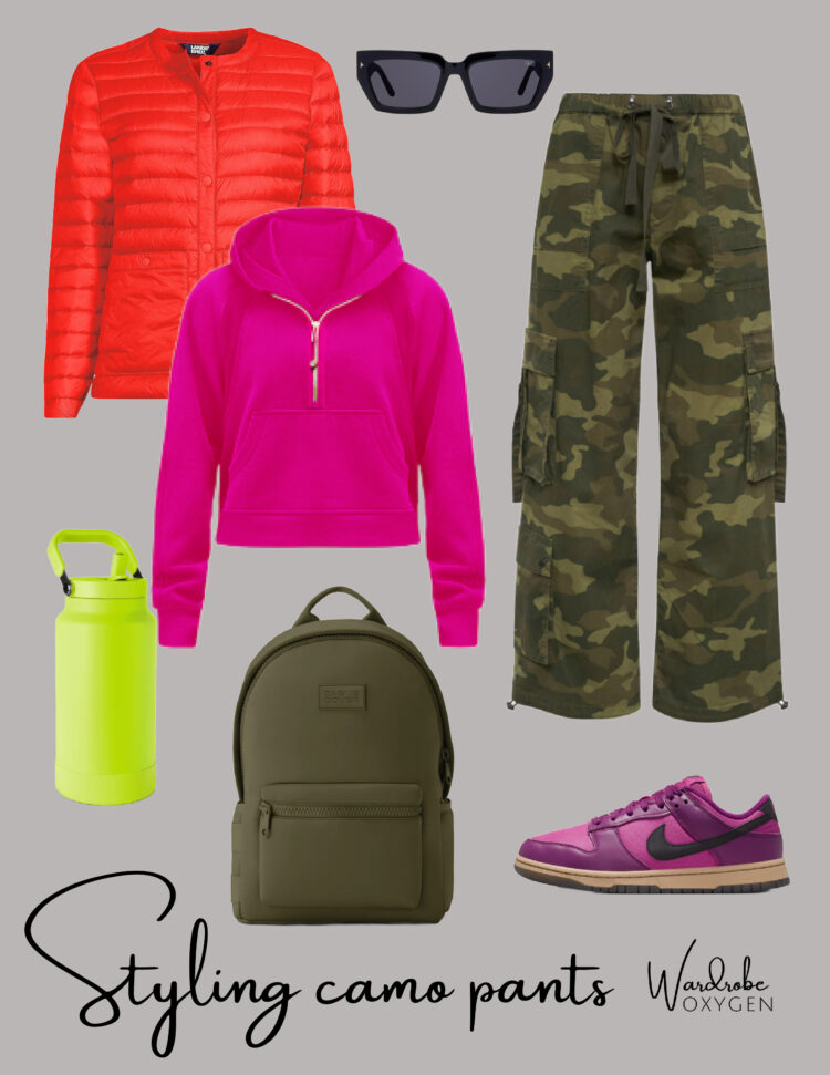 how to style camo pants with bright colors