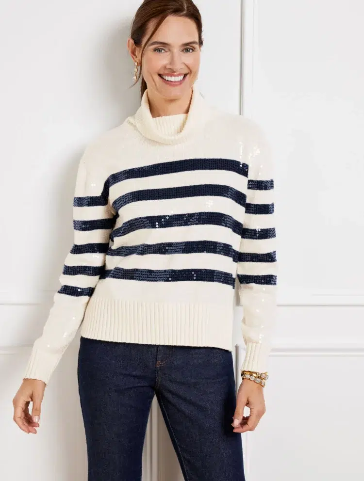 talbots sequin stripe sweater 2024