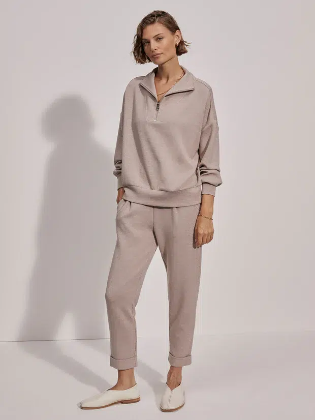 varley doublesoft harley half zip sweat and cuffed pants is an example of elevated sweats for grown women