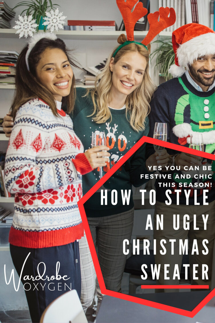 how to style an ugly christmas sweater by wardrobe oxygen