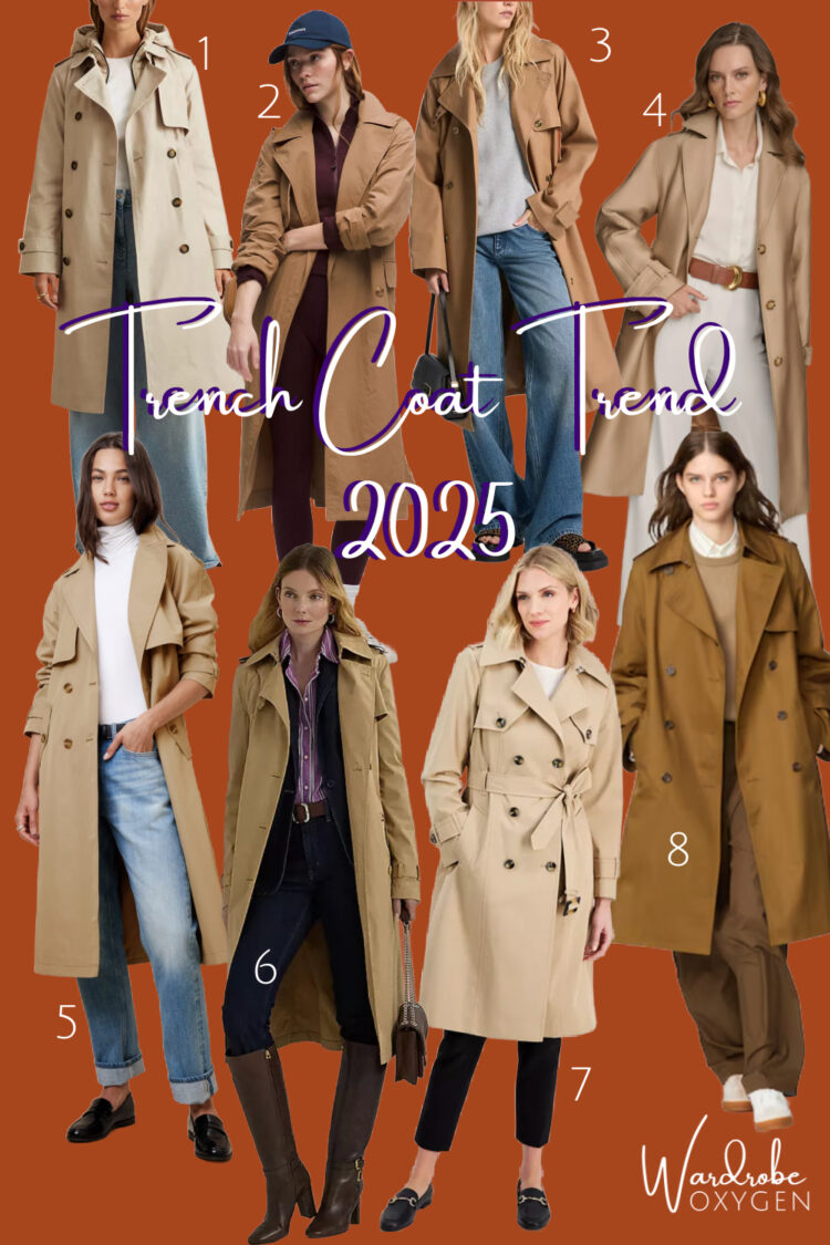 collage of four classic trench coats for women in 2025