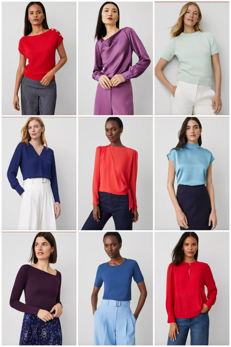 collage of 9 ann taylor refined knits