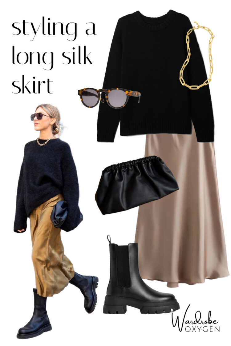 how to style a long silk skirt with boots