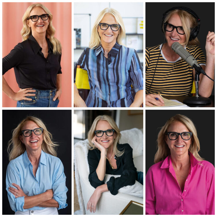 collage of six photos of Mel Robbins wearing glasses