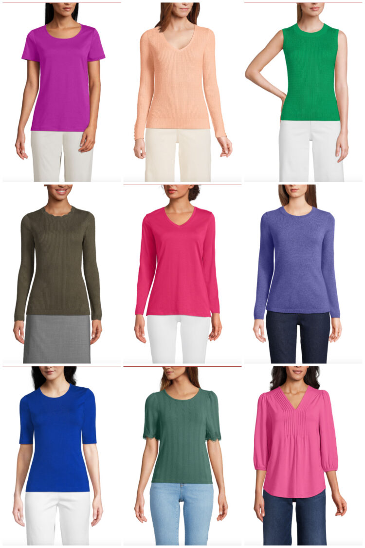 collage of nine refined knit tops from lands end