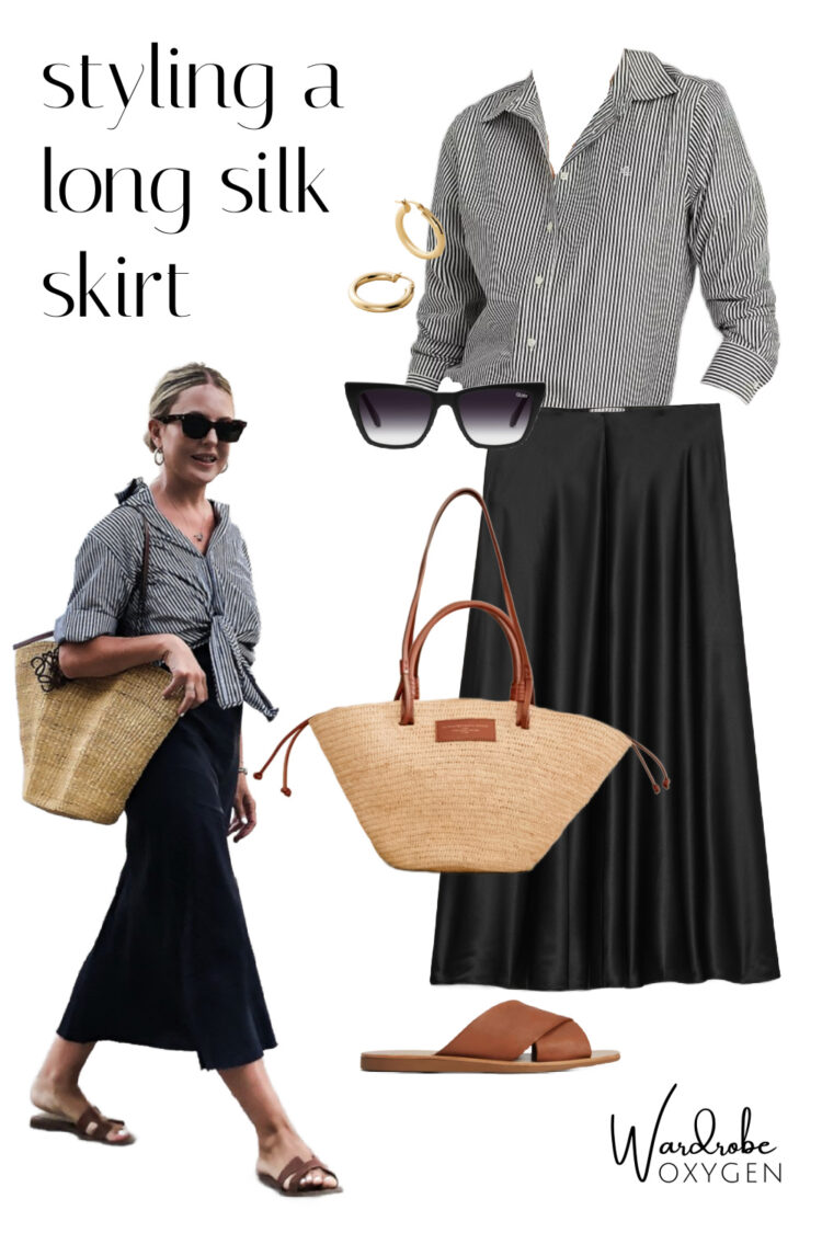 tips on styling a long silk skirt with sandals