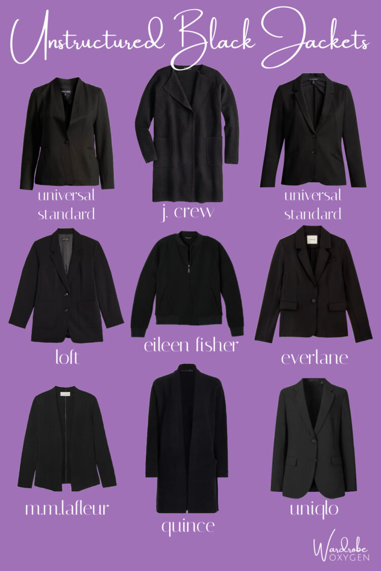 collage of nine unstructured black jackets