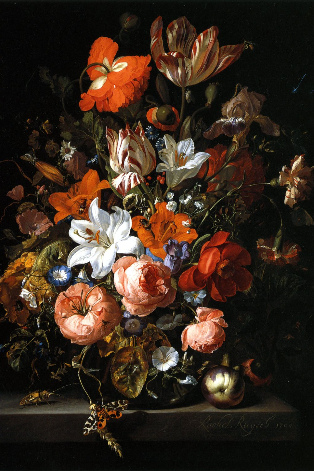 Rachel Ruysch (Dutch, 1664–1750), Flowers in a Glass Vase. Oil on canvas, 1704