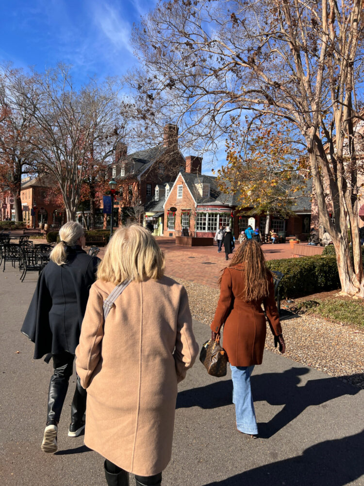 Walking through Merchants Square in Williamsburg, Virginia in December