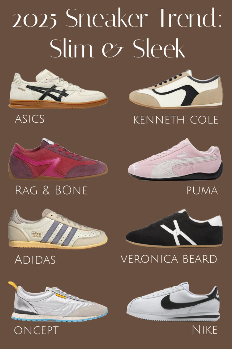 eight pairs of womens sneaker trends for 2025 that are slim and sleek